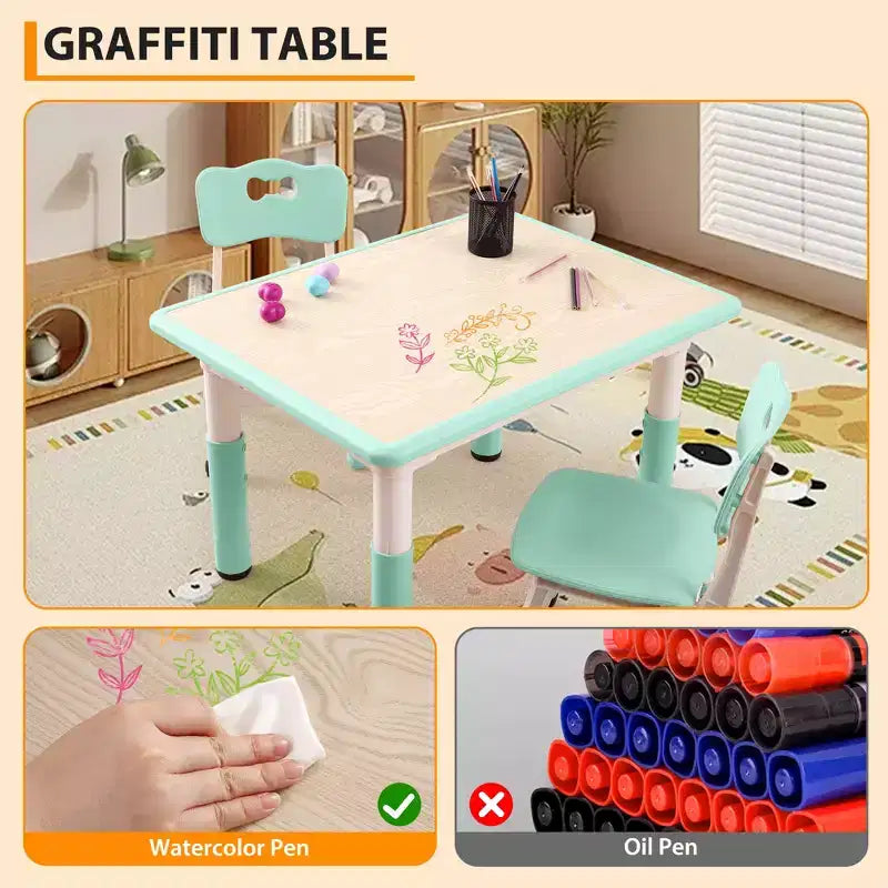 Ensemble table et 4 chaises pour enfants COZONY, table d'activités réglable en hauteur pour tout-petits avec 4 chaises, table de jeux pour activités artistiques et manuelles pour la maison