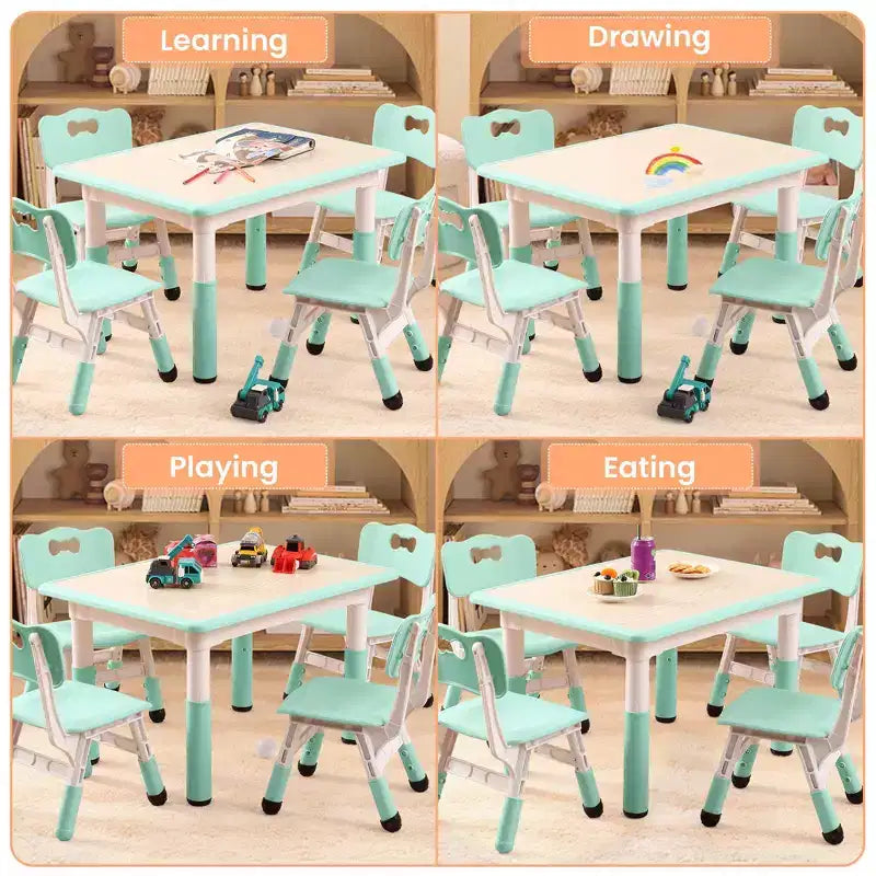 Ensemble table et 4 chaises pour enfants COZONY, table d'activités réglable en hauteur pour tout-petits avec 4 chaises, table de jeux pour activités artistiques et manuelles pour la maison