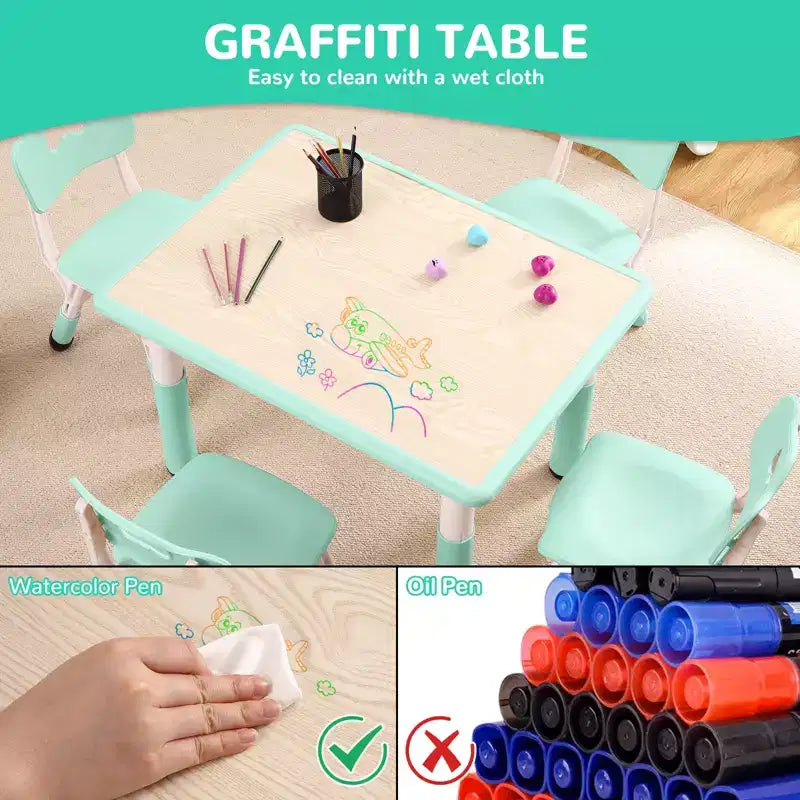 Ensemble table et 4 chaises pour enfants COZONY, table d'activités réglable en hauteur pour tout-petits avec 4 chaises, table de jeux pour activités artistiques et manuelles pour la maison