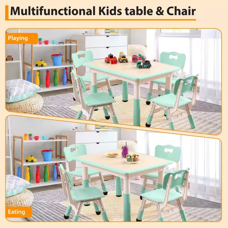 Ensemble table et 4 chaises pour enfants COZONY, table d'activités réglable en hauteur pour tout-petits avec 4 chaises, table de jeux pour activités artistiques et manuelles pour la maison