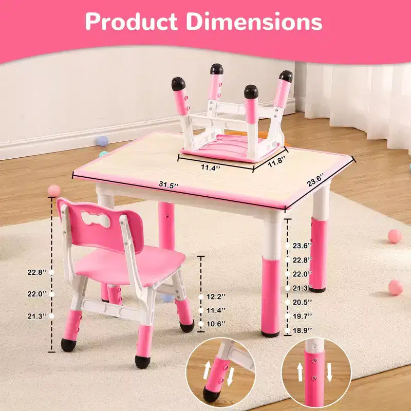 Ensemble table et 4 chaises pour enfants COZONY, table d'activités réglable en hauteur pour tout-petits avec 4 chaises, table de jeux pour activités artistiques et manuelles pour la maison
