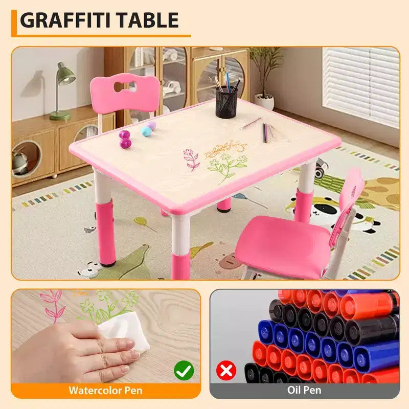 Ensemble table et 4 chaises pour enfants COZONY, table d'activités réglable en hauteur pour tout-petits avec 4 chaises, table de jeux pour activités artistiques et manuelles pour la maison