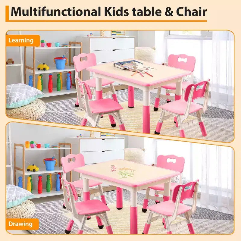 Ensemble table et 4 chaises pour enfants COZONY, table d'activités réglable en hauteur pour tout-petits avec 4 chaises, table de jeux pour activités artistiques et manuelles pour la maison