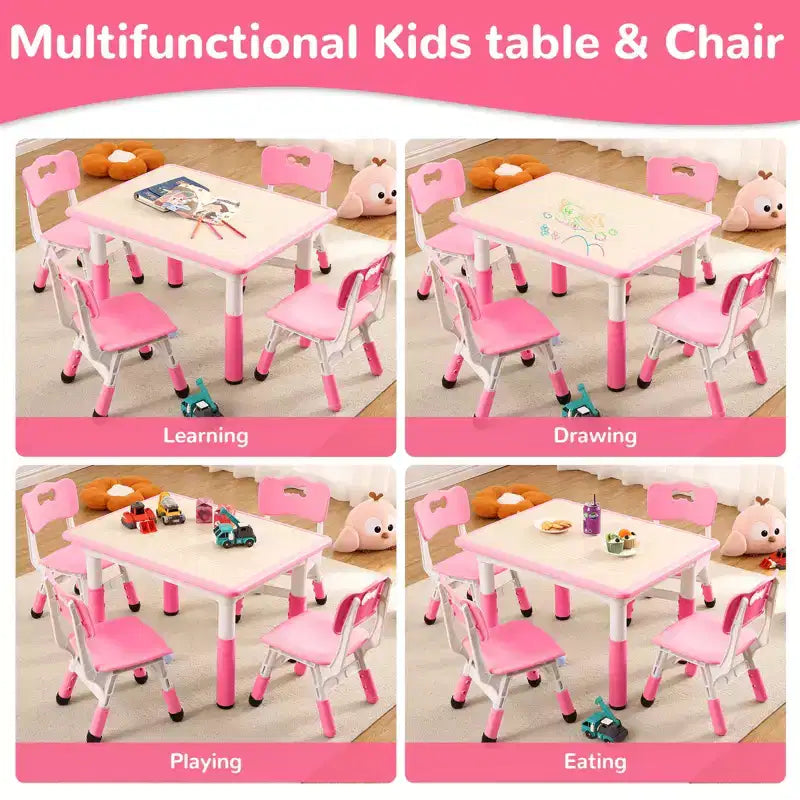 Ensemble table et 4 chaises pour enfants COZONY, table d'activités réglable en hauteur pour tout-petits avec 4 chaises, table de jeux pour activités artistiques et manuelles pour la maison