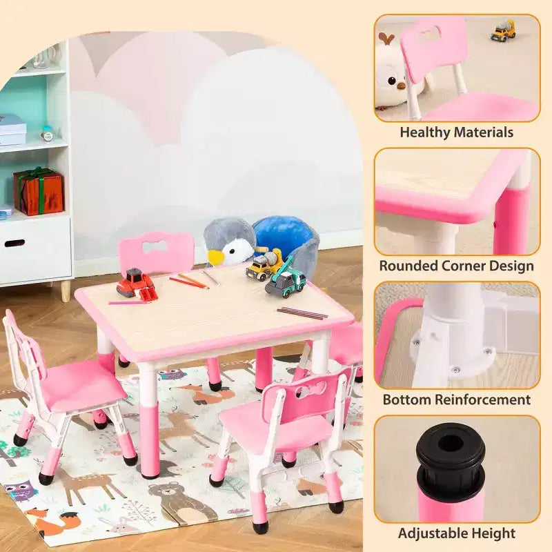 Ensemble table et 4 chaises pour enfants COZONY, table d'activités réglable en hauteur pour tout-petits avec 4 chaises, table de jeux pour activités artistiques et manuelles pour la maison