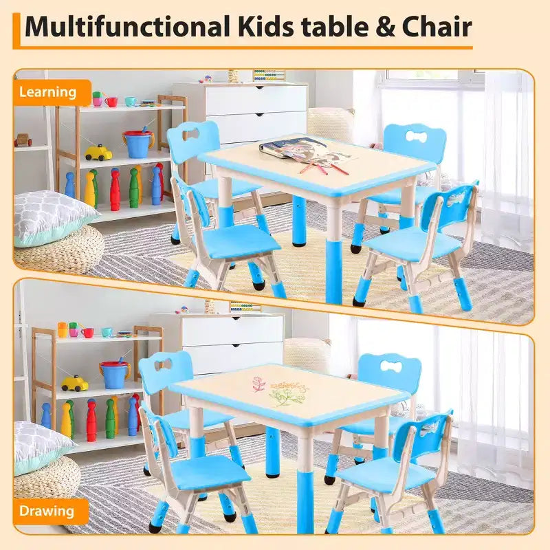 Ensemble table et 4 chaises pour enfants COZONY, table d'activités réglable en hauteur pour tout-petits avec 4 chaises, table de jeux pour activités artistiques et manuelles pour la maison
