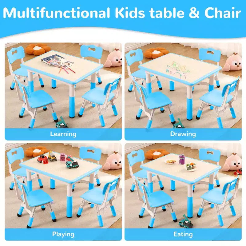 Ensemble table et 4 chaises pour enfants COZONY, table d'activités réglable en hauteur pour tout-petits avec 4 chaises, table de jeux pour activités artistiques et manuelles pour la maison