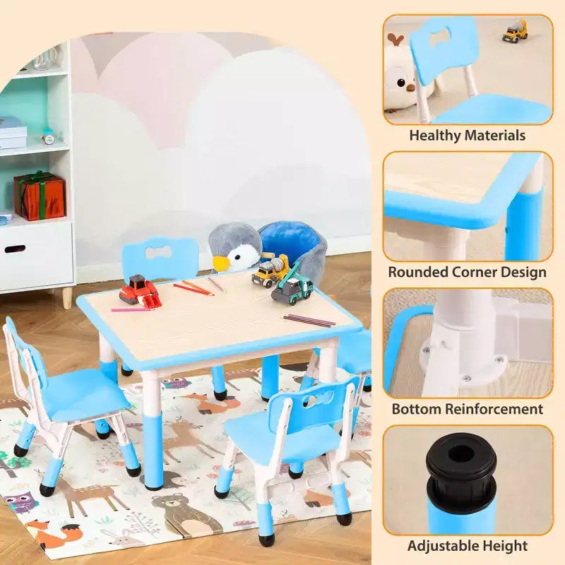 Ensemble table et 4 chaises pour enfants COZONY, table d'activités réglable en hauteur pour tout-petits avec 4 chaises, table de jeux pour activités artistiques et manuelles pour la maison