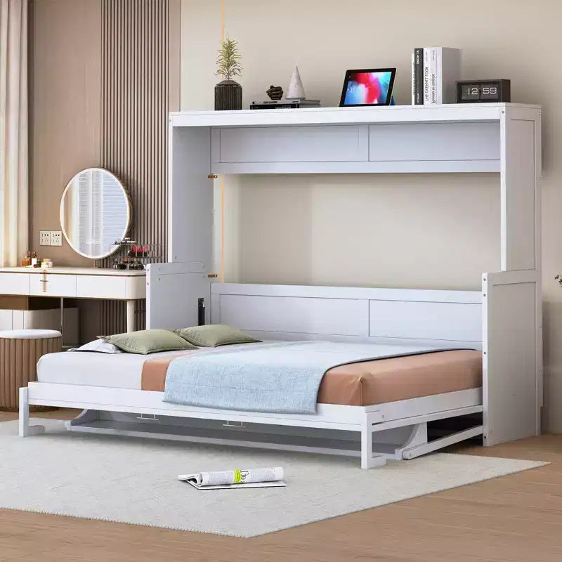 Lit escamotable mural Full/Queen avec vérin hydraulique, lit mural pliant en bois avec bureau pour chambre d'amis ou bureau