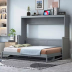 Lit escamotable mural Full/Queen avec vérin hydraulique, lit mural pliant en bois avec bureau pour chambre d'amis ou bureau