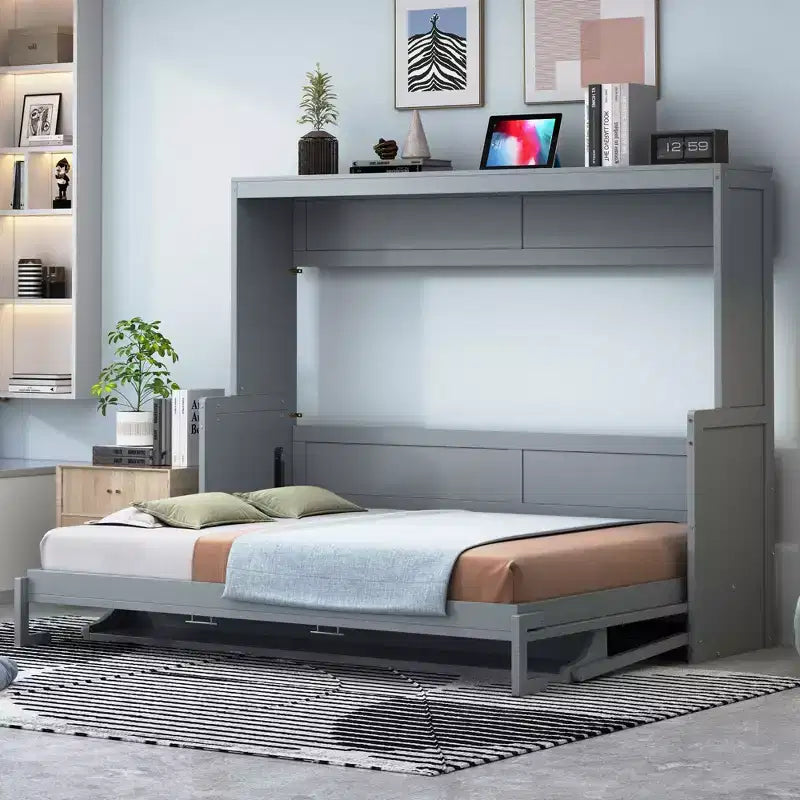 Lit escamotable mural Full/Queen avec vérin hydraulique, lit mural pliant en bois avec bureau pour chambre d'amis ou bureau