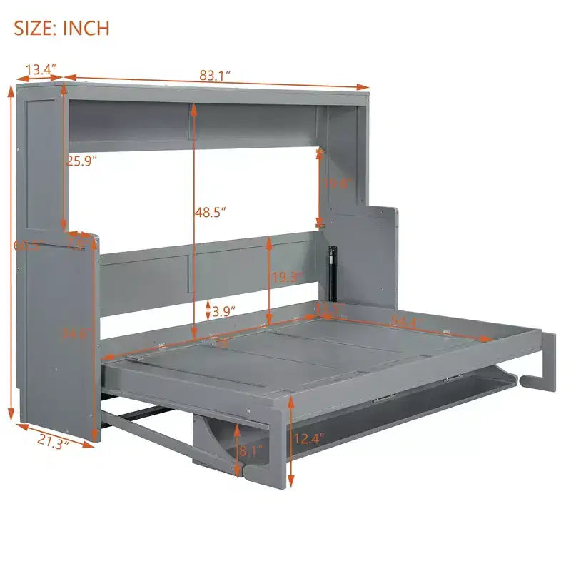 Lit escamotable mural Full/Queen avec vérin hydraulique, lit mural pliant en bois avec bureau pour chambre d'amis ou bureau