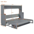 Lit escamotable mural Full/Queen avec vérin hydraulique, lit mural pliant en bois avec bureau pour chambre d'amis ou bureau