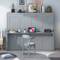 Full/Queen Murphy Bed Wall Bed with Hydraulic Lift, Wood Cabinet Bed Folding Wall Bed with Desk for Guest Room Office