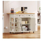 Rolling Kitchen Island Cart with Folding Drop Leaf & Power Outlets Kitchen Storage Cart with Drawers with Adjustable Shelves, Beige