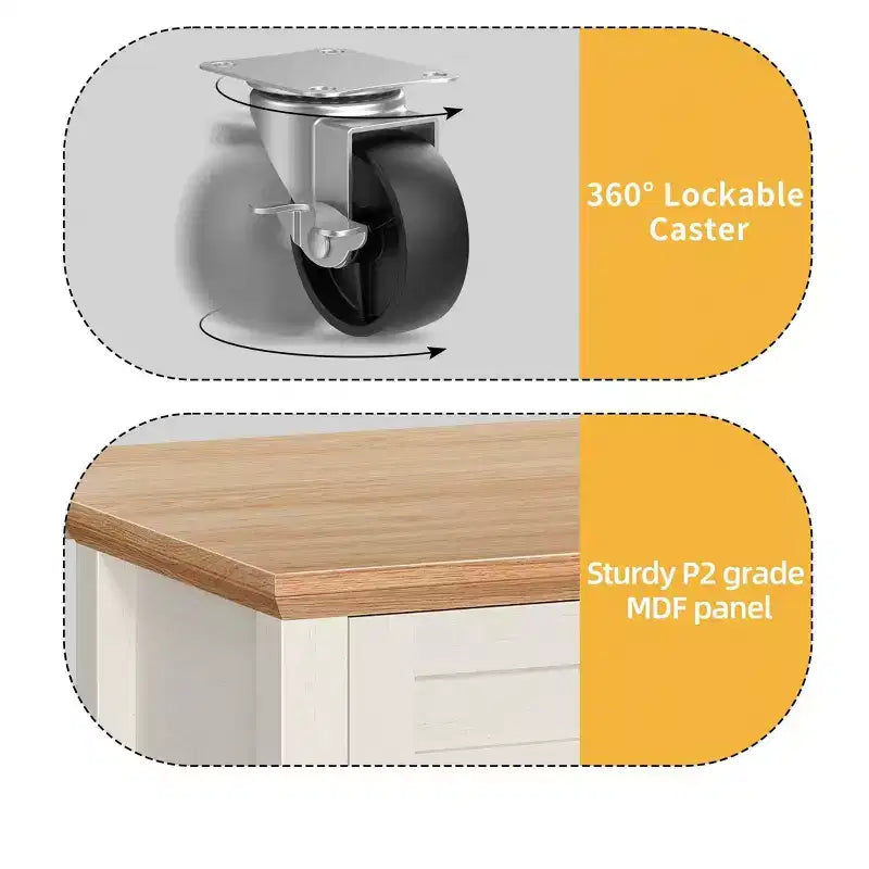 Desserte de cuisine roulante avec abattant pliant et prises de courant Chariot de rangement de cuisine avec tiroirs et étagères réglables, Beige