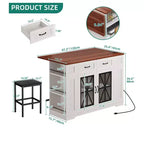 Îlot de cuisine avec abattant, 2 tabourets de bar, 119 cm, îlot portable avec prises de courant, rangement et sièges pour chariot de cuisine, marron