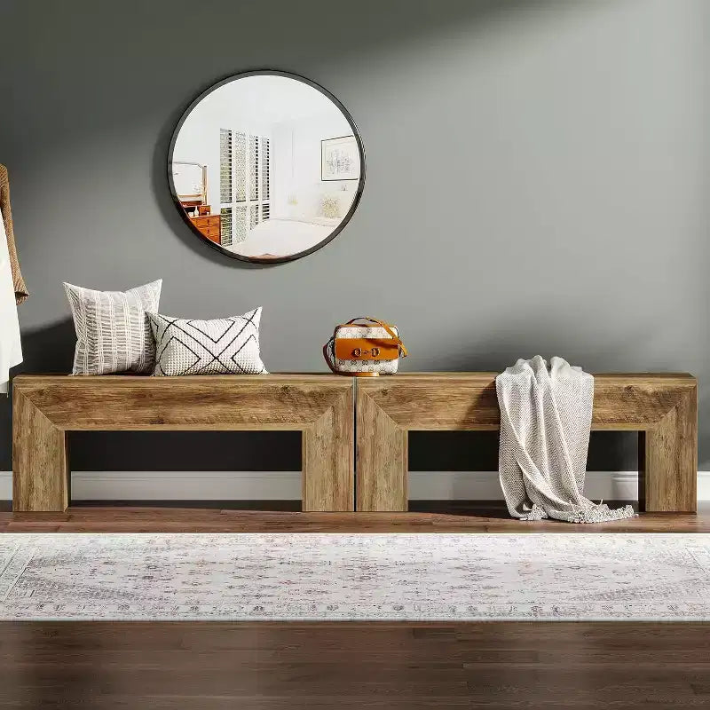 Banc d'entrée en bois Lantine de 7 po, banc d'entrée de ferme, banc de bout de lit intérieur pour salon, chambre à coucher, couloir, assemblage facile, brun chêne
