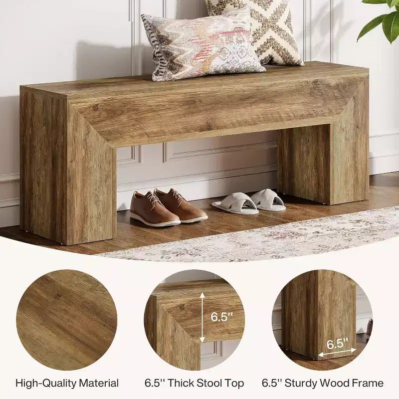 Banc d'entrée en bois Lantine de 7 po, banc d'entrée de ferme, banc de bout de lit intérieur pour salon, chambre à coucher, couloir, assemblage facile, brun chêne