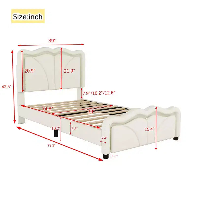 Lit double/grand rembourré avec tête de lit incurvée et réglable en hauteur, cadre de lit en PU avec bande lumineuse LED