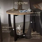 COZAYH Table d'appoint ronde rustique, étagère de rangement pour salon, lot de 2
