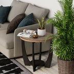 COZAYH Table d'appoint ronde rustique, étagère de rangement pour salon, lot de 2