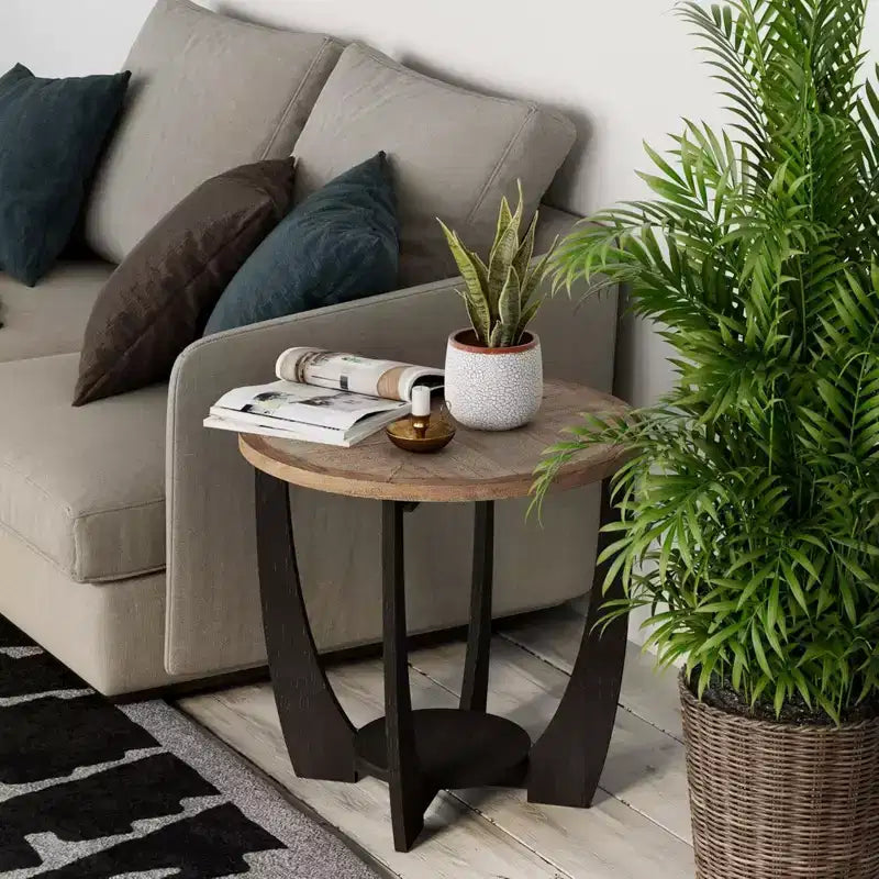 COZAYH Table d'appoint ronde rustique, étagère de rangement pour salon, lot de 2