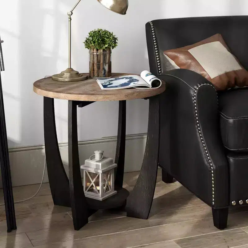 COZAYH Table d'appoint ronde rustique, étagère de rangement pour salon, lot de 2