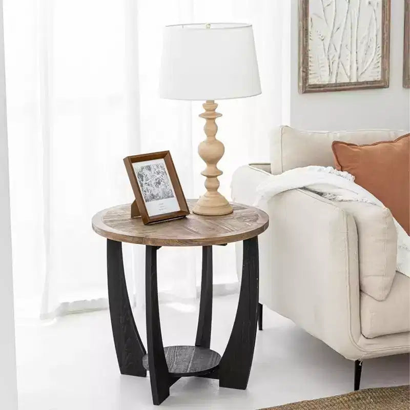 COZAYH Table d'appoint ronde rustique, étagère de rangement pour salon, lot de 2