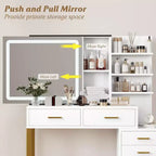 Coiffeuse avec miroir et lumière, Table de maquillage coulissante avec miroir éclairé, 3 modes d'éclairage, 5 grands tiroirs, Convient aux chambres à coucher
