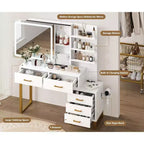 Coiffeuse avec miroir et lumière, Table de maquillage coulissante avec miroir éclairé, 3 modes d'éclairage, 5 grands tiroirs, Convient aux chambres à coucher