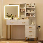 Coiffeuse avec miroir et lumière, Table de maquillage coulissante avec miroir éclairé, 3 modes d'éclairage, 5 grands tiroirs, Convient aux chambres à coucher
