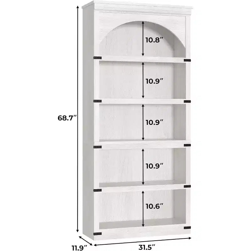 Étagère arquée 5 niveaux style ferme, bibliothèque en bois de 174,5 cm de haut, étagère de rangement incurvée pour salon, bureau, chambre et décoration d'étude