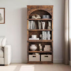 Étagère arquée 5 niveaux style ferme, bibliothèque en bois de 174,5 cm de haut, étagère de rangement incurvée pour salon, bureau, chambre et décoration d'étude