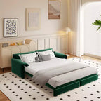 MAYEERTY Canapé-lit escamotable Queen 66, canapé-lit convertible 3-en-1 avec rangement latéral, causeuse multifonctionnelle en velours pour salon et chambre à coucher