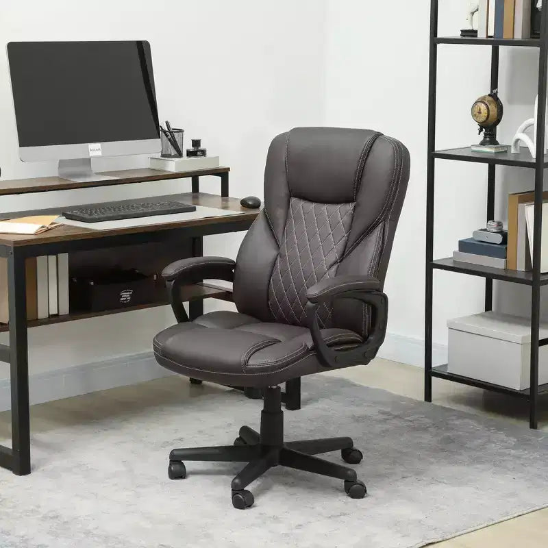 Chaise de bureau ergonomique à dossier haut, fauteuil de direction en cuir PU avec hauteur réglable et roulettes pivotantes