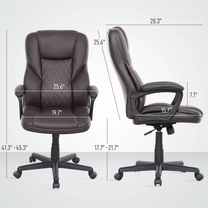 Chaise de bureau ergonomique à dossier haut, fauteuil de direction en cuir PU avec hauteur réglable et roulettes pivotantes