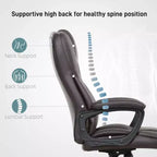 Chaise de bureau ergonomique à dossier haut, fauteuil de direction en cuir PU avec hauteur réglable et roulettes pivotantes