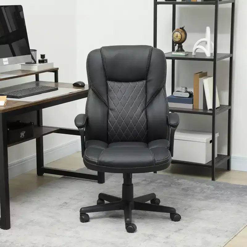 Chaise de bureau ergonomique à dossier haut, fauteuil de direction en cuir PU avec hauteur réglable et roulettes pivotantes