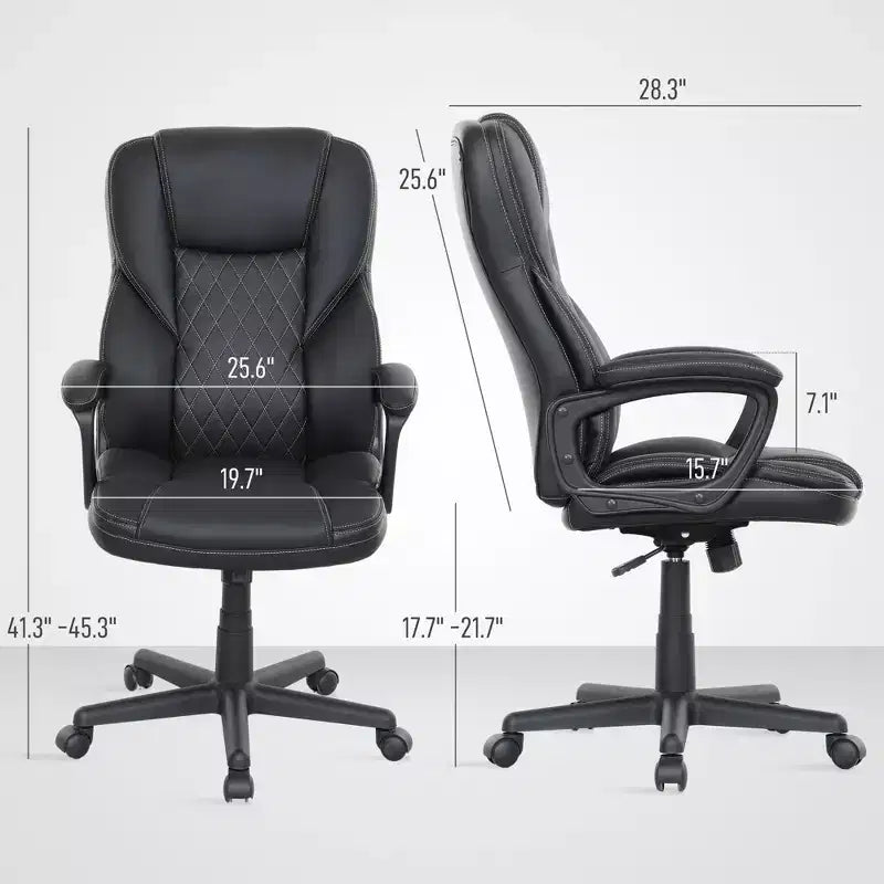 Chaise de bureau ergonomique à dossier haut, fauteuil de direction en cuir PU avec hauteur réglable et roulettes pivotantes