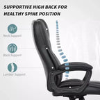 Chaise de bureau ergonomique à dossier haut, fauteuil de direction en cuir PU avec hauteur réglable et roulettes pivotantes