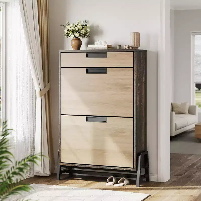 Meuble de rangement pour chaussures avec 3 tiroirs basculants, organiseur d'entrée dissimulé, étagère à chaussures étroite autoportante pour couloir et salon