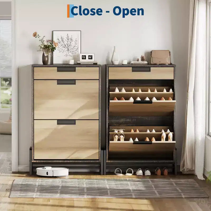 Meuble de rangement pour chaussures avec 3 tiroirs basculants, organiseur d'entrée dissimulé, étagère à chaussures étroite autoportante pour couloir et salon