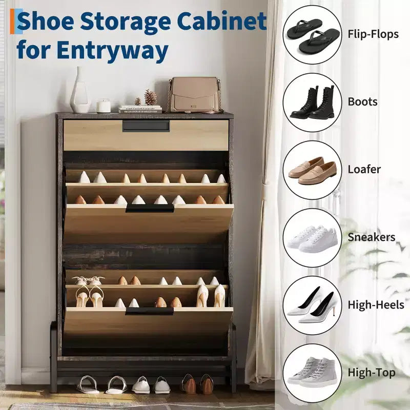 Meuble de rangement pour chaussures avec 3 tiroirs basculants, organiseur d'entrée dissimulé, étagère à chaussures étroite autoportante pour couloir et salon