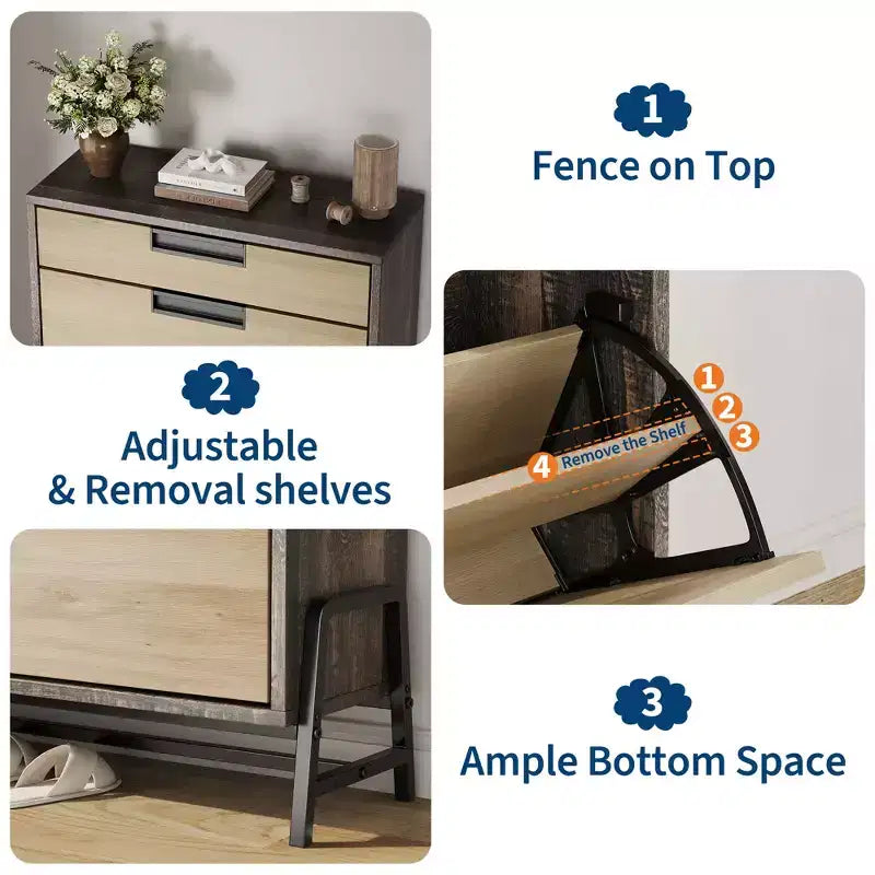 Meuble de rangement pour chaussures avec 3 tiroirs basculants, organiseur d'entrée dissimulé, étagère à chaussures étroite autoportante pour couloir et salon