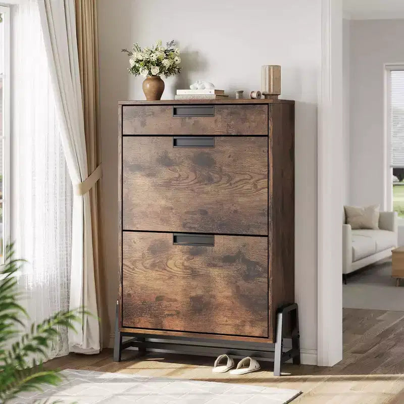 Meuble de rangement pour chaussures avec 3 tiroirs basculants, organiseur d'entrée dissimulé, étagère à chaussures étroite autoportante pour couloir et salon