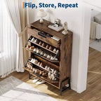 Meuble de rangement pour chaussures avec 3 tiroirs basculants, organiseur d'entrée dissimulé, étagère à chaussures étroite autoportante pour couloir et salon