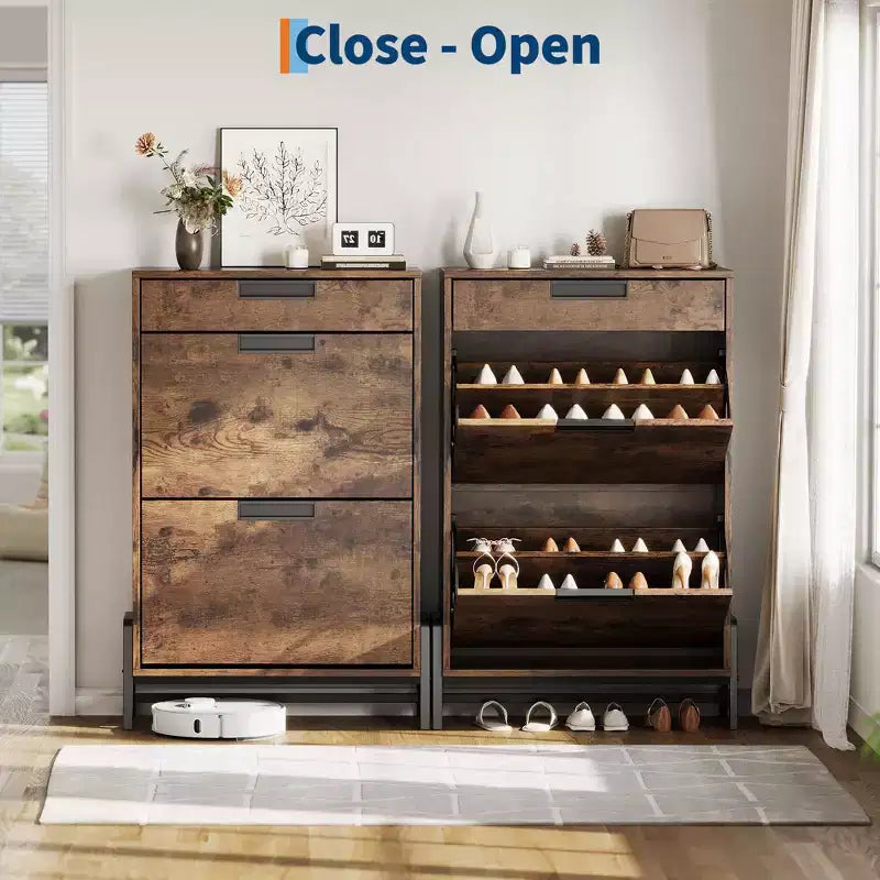 Meuble de rangement pour chaussures avec 3 tiroirs basculants, organiseur d'entrée dissimulé, étagère à chaussures étroite autoportante pour couloir et salon