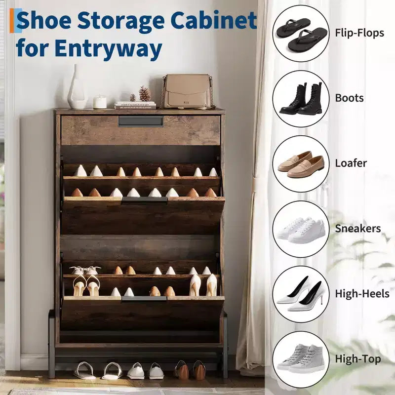 Meuble de rangement pour chaussures avec 3 tiroirs basculants, organiseur d'entrée dissimulé, étagère à chaussures étroite autoportante pour couloir et salon