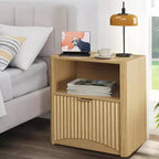 Tables de nuit, Table de chevet cannelée avec tiroir et rangement | Table d'appoint en bois de style Mid-Century Moderne pour chambre à coucher, canapé, bureau | Chêne